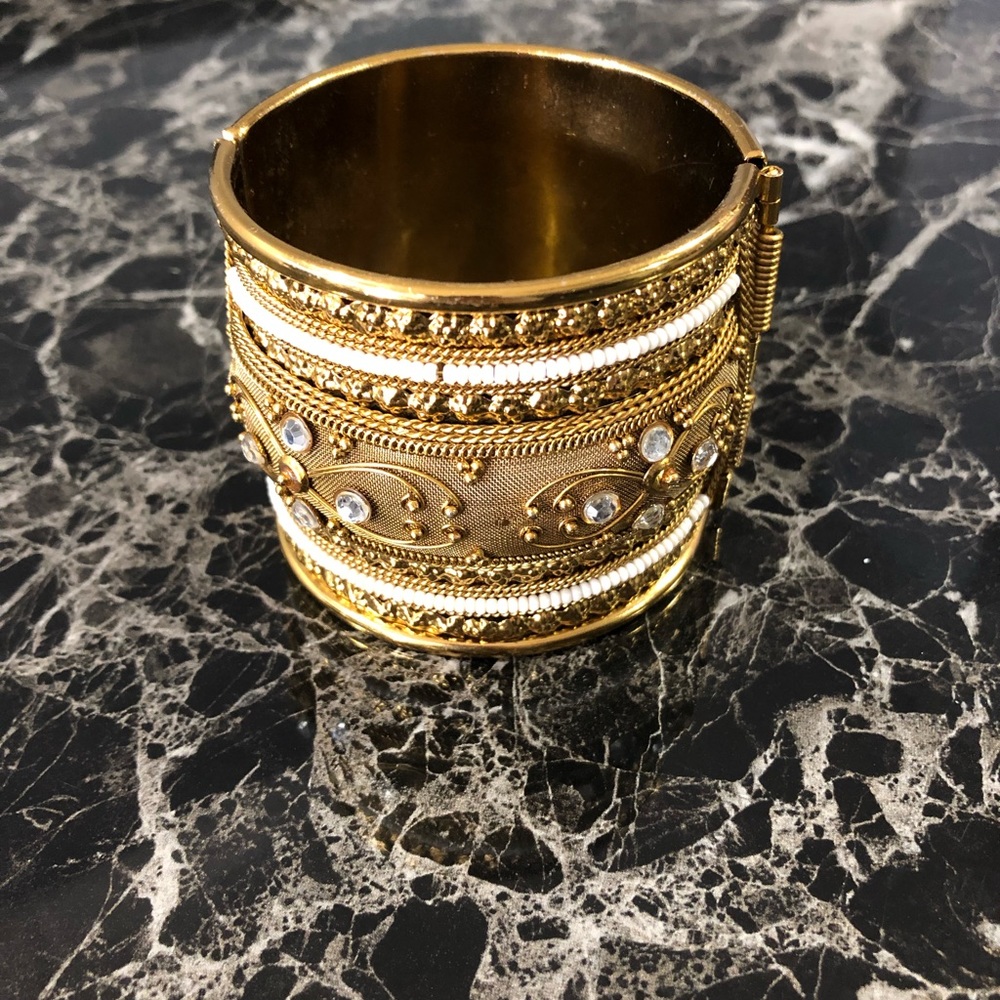 Large Gold and crystal Cuff